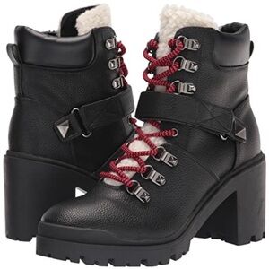 Marc Fisher black and red 3” heeled boots